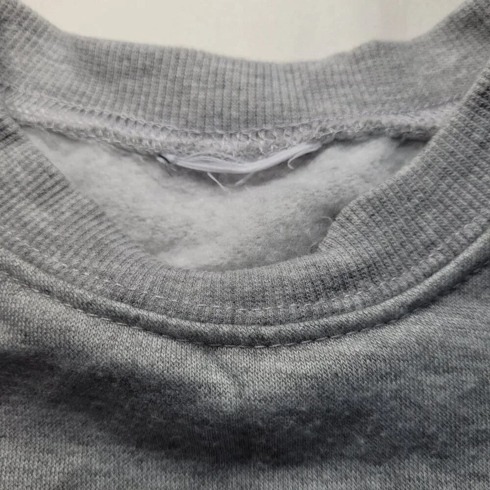 Cropped Sweatshirt Gray Sequin Heart Glasses Lips Sparkle Y2K Athleisure